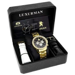 Large Diamond Bezel Watch By Luxurman 2ct Yellow Gold Tone Watch -Luxurman large diamond bezel watch by luxurman 2ct yellow gold tone watches 4