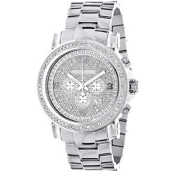 Large Iced Out Men's Chronograph Diamond Bezel Watch Luxurman Escalade 2.5ct