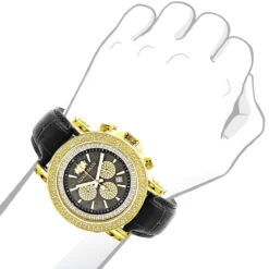 Large Luxurman Men's Watch With Diamonds 0.25ct Yellow Gold Plated Black MOP -Luxurman large luxurman mens watch with diamonds 025ct yellow gold plated black mop bod