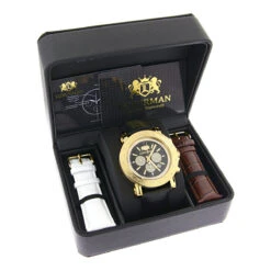 Large Luxurman Men's Watch With Diamonds 0.25ct Yellow Gold Plated Black MOP -Luxurman large luxurman mens watch with diamonds 025ct yellow gold plated black mop box