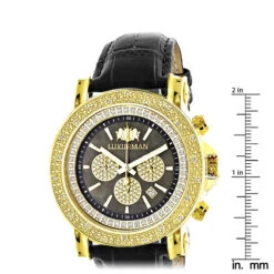 Large Luxurman Men's Watch With Diamonds 0.25ct Yellow Gold Plated Black MOP -Luxurman large luxurman mens watch with diamonds 025ct yellow gold plated black mop ruler