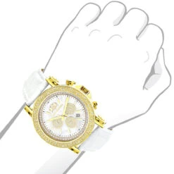 Large Luxurman Men's Watch 0.25ct Diamonds Yellow Gold Plated Escalade With Leather Bands -Luxurman large luxurman mens watch with diamonds 025ct yellow gold plated escalade 1 bod