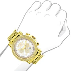 Large Luxurman Men's Watch With Diamonds 0.25ct Yellow Gold Plated Escalade 48mm 7 Large Luxurman Men's Watch With Diamonds 0.25ct Yellow Gold Plated Escalade 48mm -Luxurman large luxurman mens watch with diamonds 025ct yellow gold plated escalade bod