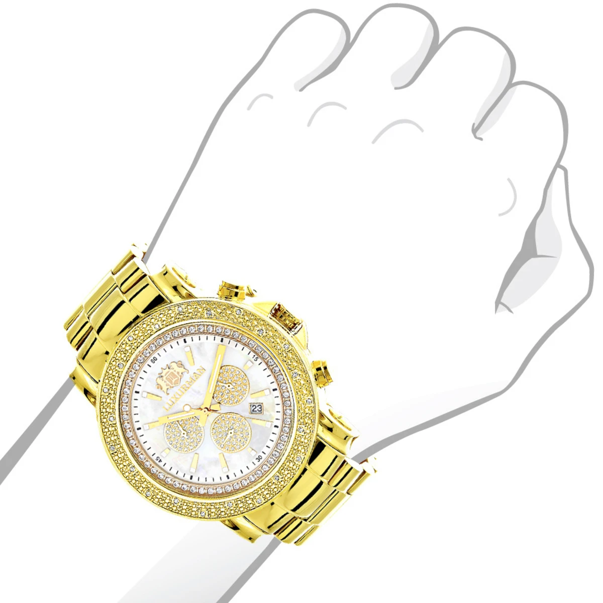 Large Luxurman Men's Watch With Diamonds 0.25ct Yellow Gold Plated Escalade 48mm 3 Large Luxurman Men's Watch With Diamonds 0.25ct Yellow Gold Plated Escalade 48mm - Image 3