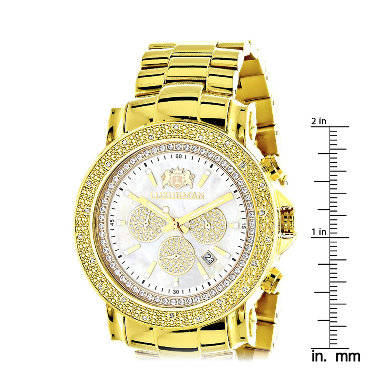 Large Luxurman Men's Watch With Diamonds 0.25ct Yellow Gold Plated Escalade 48mm 5 Large Luxurman Men's Watch With Diamonds 0.25ct Yellow Gold Plated Escalade 48mm - Image 5