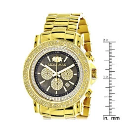 Large Luxurman Men's Watch With Diamonds 0.25ct Yellow Gold Plated W Chronograph -Luxurman large luxurman mens watch with diamonds 025ct yellow gold plated ruler