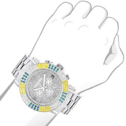 Large Men's Multicolor White Yellow Blue Diamond Watch 4ct Luxurman Escalade 7 Large Men's Multicolor White Yellow Blue Diamond Watch 4ct Luxurman Escalade -Luxurman large mens multicolor white yellow blue diamond watch 4ct luxurman escalade bod