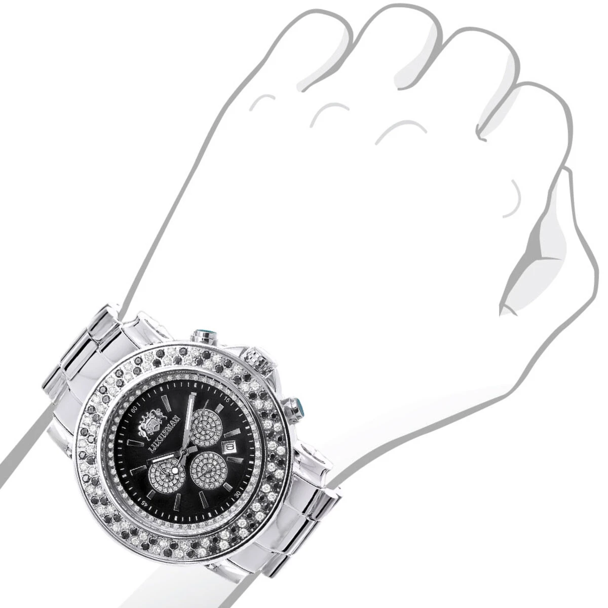 Luxurman Escalade Oversized 4 Carat White & Black Diamond Watch For Men 3 Luxurman Escalade Oversized 4 Carat White & Black Diamond Watch For Men - Image 3