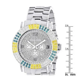 Large Men's Multicolor White Yellow Blue Diamond Watch 4ct Luxurman Escalade 9 Large Men's Multicolor White Yellow Blue Diamond Watch 4ct Luxurman Escalade -Luxurman large mens multicolor white yellow blue diamond watch 4ct luxurman escalade ruler