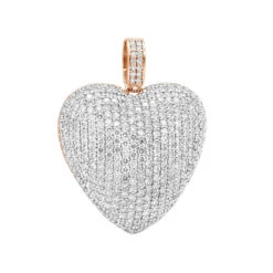 Large Pave Diamond Heart Pendant 10ct 14K White Gold -Luxurman large pave diamond heart pendant 10ct 14k gold ro