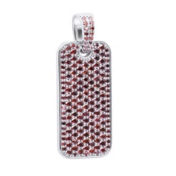 Customizable Red Diamonds Or Rubies Dog Tag Pendant 14K White Gold 2in Large