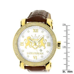 Large Yellow Gold Plated Phantom Men's Diamond Watch Luxurman Logo Face -Luxurman large yellow gold plated diamond watch for men by luxurman phantom 012ct ruler