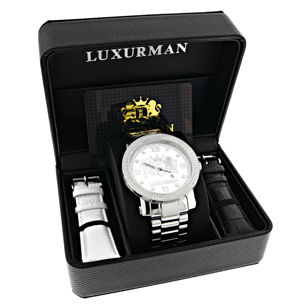 Large Diamond Watches For Men 0.12ct Luxurman Phantom White MOP 4 Large Diamond Watches For Men 0.12ct Luxurman Phantom White MOP - Image 4
