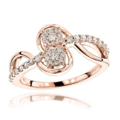 Love And Friendship 14K White Gold 2 Cluster Diamond Ladies Ring 0.35ct -Luxurman love and friendship rings 14k gold 2 cluster diamond ladies ring 035ct ro