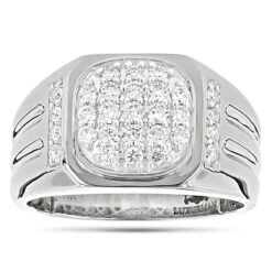 Luxurman 1 Carat Men's Diamond Ring 14K White Gold Pinky Ring