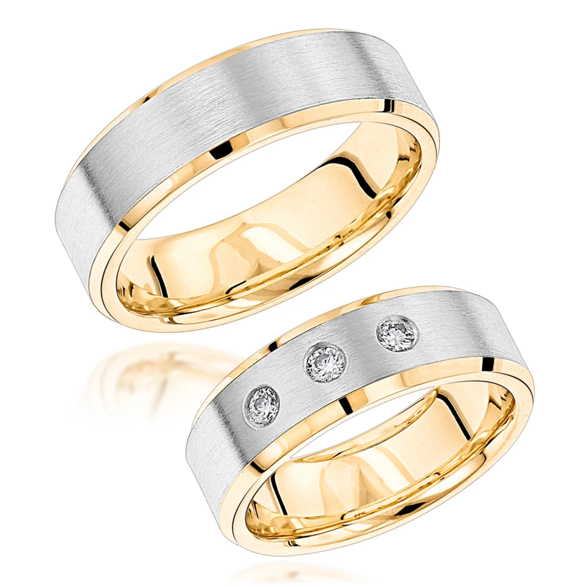Luxurman 14K Yellow Gold Two Tone His And Hers Diamond Wedding Band Set 0.12ct 1 Luxurman 14K Yellow Gold Two Tone His And Hers Diamond Wedding Band Set 0.12ct