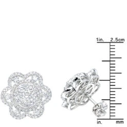 LUXURMAN 14K White Gold Unique Flower Ladies Diamond Cluster Stud Earrings 2.2ct -Luxurman luxurman 14k gold unique flower ladies diamond cluster stud earrings 22ct rulerwh