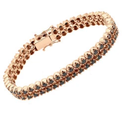 Luxurman Black Diamond 2 Row Men's Diamond Tennis Bracelet Solid 10K Black Plated Gold 7ctw -Luxurman luxurman black diamond bracelets 2 row mens diamond tennis bracelet 7ctw rose