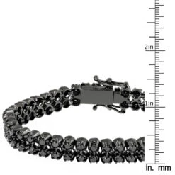 2 Row Prong Set Black Diamond Tennis Bracelet For Men In Sterling Silver 7ct -Luxurman luxurman black diamond bracelets 2 row mens diamond tennis bracelet 7ctw ruler 1