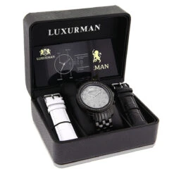 Luxurman Black Diamond Watch 2.25ct Men's -Luxurman luxurman black diamond watch 225ct mens p 44422box