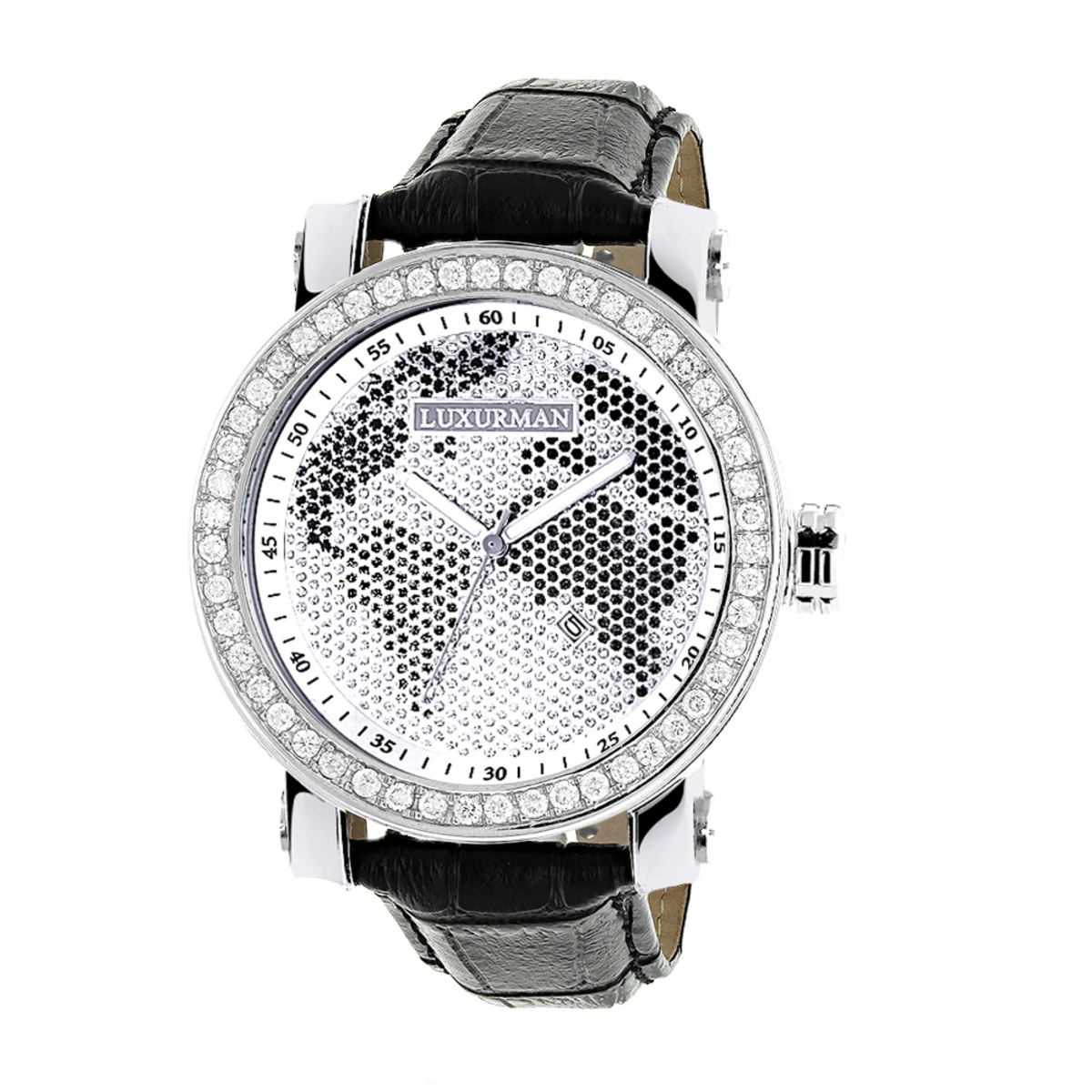 Luxurman Black&White Diamonds World Map Dial Watch With Black Leather Band 1 Luxurman Black&White Diamonds World Map Dial Watch With Black Leather Band