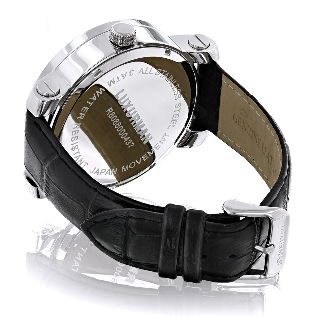 Luxurman Black&White Diamonds World Map Dial Watch With Black Leather Band 2 Luxurman Black&White Diamonds World Map Dial Watch With Black Leather Band - Image 2