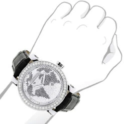 Luxurman Black&White Diamonds World Map Dial Watch With Black Leather Band 7 Luxurman Black&White Diamonds World Map Dial Watch With Black Leather Band -Luxurman luxurman black white wordface vs diamond watch 45ct p 8273bod