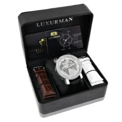 Luxurman Black&White Diamonds World Map Dial Watch With Black Leather Band 8 Luxurman Black&White Diamonds World Map Dial Watch With Black Leather Band -Luxurman luxurman black white wordface vs diamond watch 45ct p 8273box