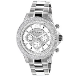Luxurman Diamond Men's Watch 0.5ct White Gold Plated Swiss Mvt