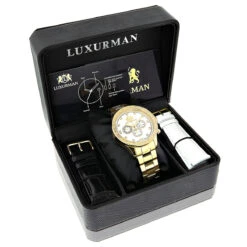 Luxurman Diamond For Men 0.2ct Yellow Gold Plated White MOP Liberty -Luxurman luxurman diamond watches for men 02ct yellow gold plated white mop liberty 4