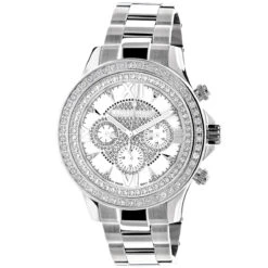 Luxurman Diamond White Gold Plated Diamond Watch 2ct