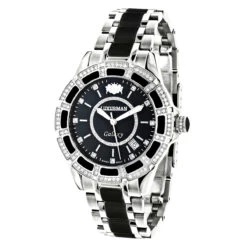 Luxurman Galaxy Midsize Diamond Watch Black Ceramic 1.25ct