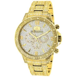 Luxurman Iced Out Men's Diamond Liberty Watch 1.25ct Yellow Gold Plated