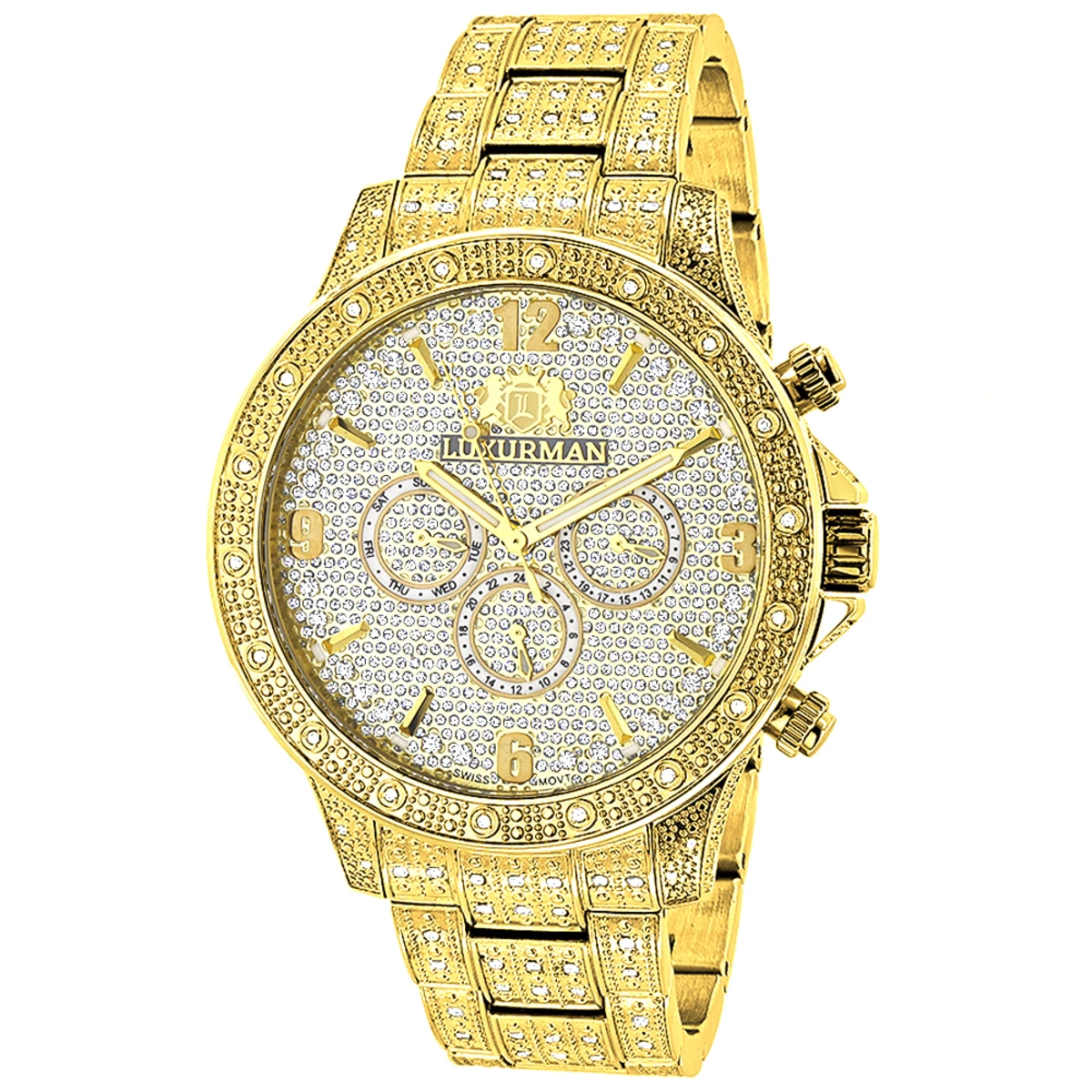 Luxurman Iced Out Men's Diamond Liberty Watch 1.25ct Yellow Gold Plated 1 Luxurman Iced Out Men's Diamond Liberty Watch 1.25ct Yellow Gold Plated