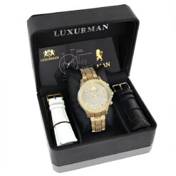 Luxurman Iced Out Men's Diamond Watch 3ct Yellow Gold Plated Liberty 8 Luxurman Iced Out Men's Diamond Watch 3ct Yellow Gold Plated Liberty -Luxurman luxurman iced out mens diamond watch 3ct yellow gold plated liberty box