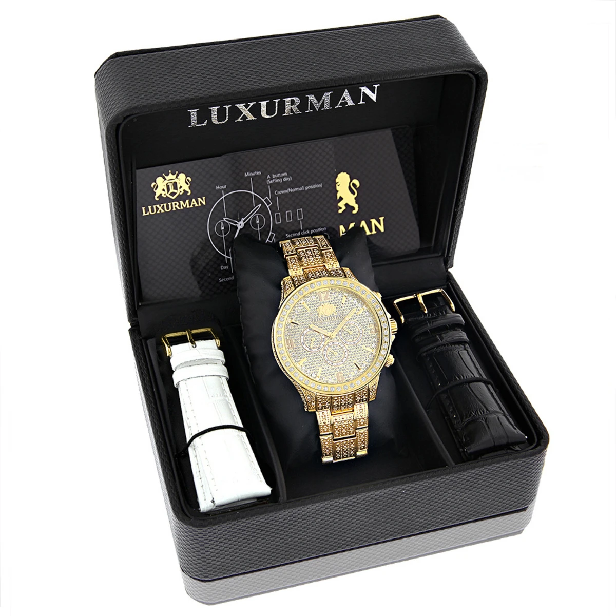Luxurman Iced Out Men's Diamond Watch 3ct Yellow Gold Plated Liberty 4 Luxurman Iced Out Men's Diamond Watch 3ct Yellow Gold Plated Liberty - Image 4
