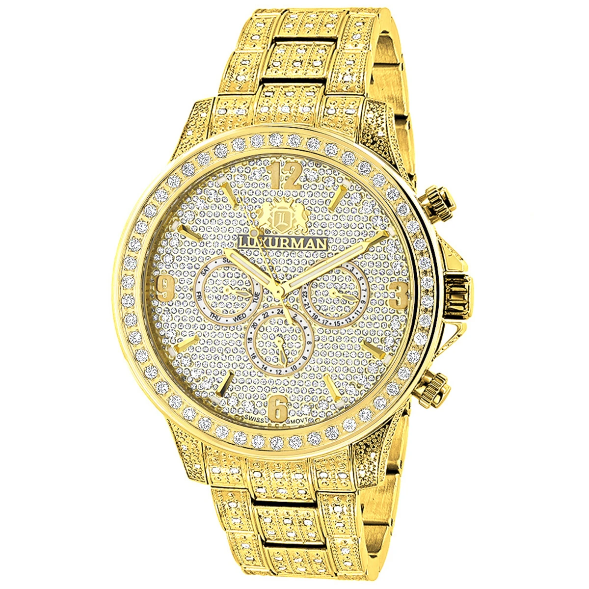 Luxurman Iced Out Men's Diamond Watch 3ct Yellow Gold Plated Liberty 1 Luxurman Iced Out Men's Diamond Watch 3ct Yellow Gold Plated Liberty