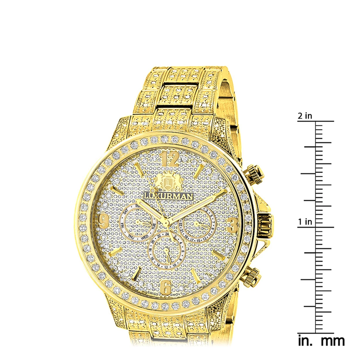 Luxurman Iced Out Men's Diamond Watch 3ct Yellow Gold Plated Liberty 5 Luxurman Iced Out Men's Diamond Watch 3ct Yellow Gold Plated Liberty - Image 5