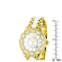 Luxurman Ladies Diamond White Ceramic Watch 1.25ct White MOP Galaxy Yellow Gold -Luxurman luxurman ladies diamond ceramic watch 125ct white mop galaxy yellow gold ruler
