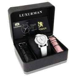 Luxurman Ladies Diamond Heart Watch 0.30ct White -Luxurman luxurman ladies diamond heart watch 030ct white p 43109box
