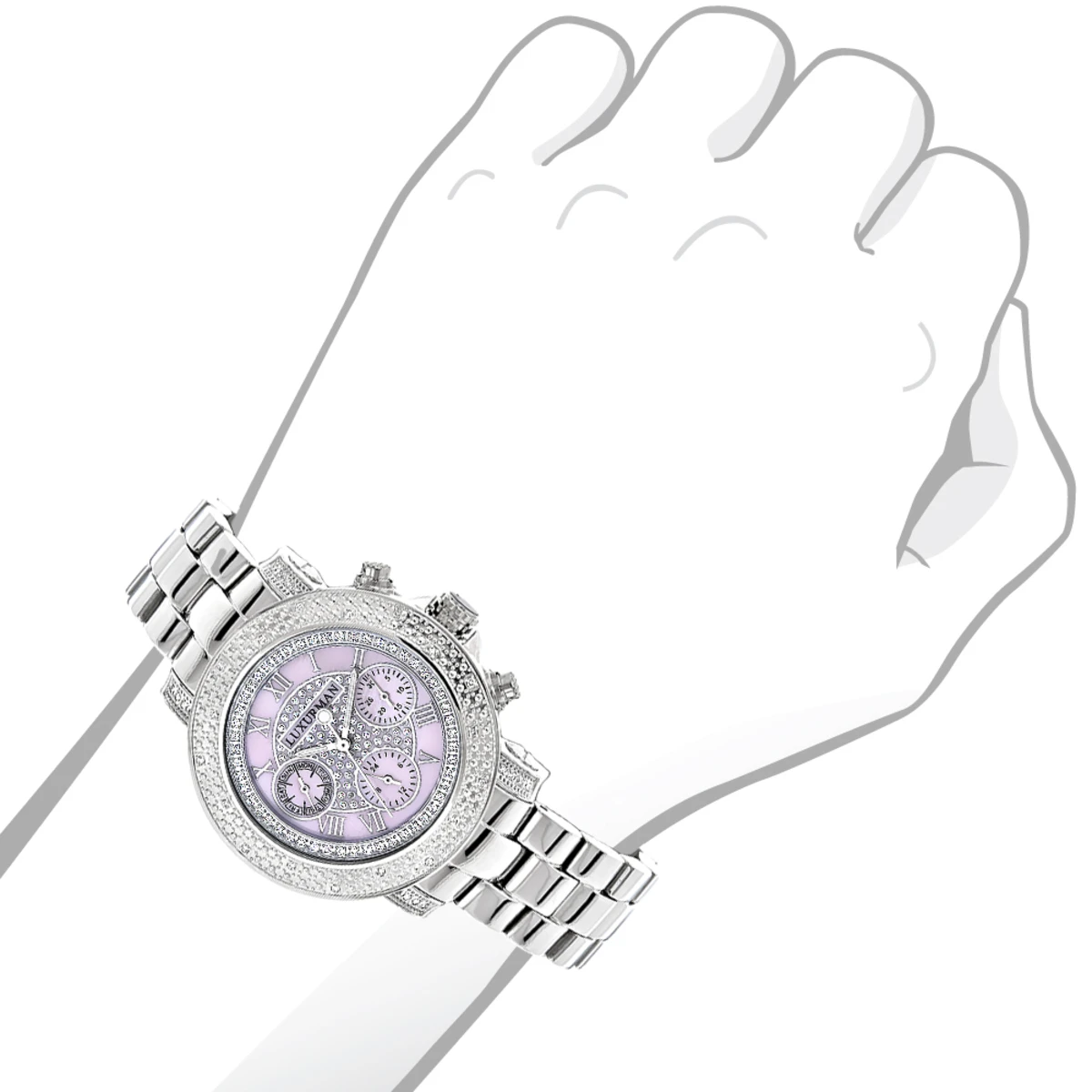 Luxurman Ladies Diamond Watch 0.3ct Pink MOP Oversized Women's Watch 2 Luxurman Ladies Diamond Watch 0.3ct Pink MOP Oversized Women's Watch - Image 2