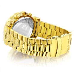 Luxurman -Luxurman luxurman large iced out mens diamond watch yellow gold plated white mop 2ct back