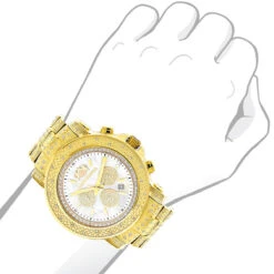 Luxurman Large Iced Out Men's Diamond Watch Yellow Gold Plated White MOP 2ct -Luxurman luxurman large iced out mens diamond watch yellow gold plated white mop 2ct bod