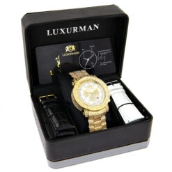 Luxurman Large Iced Out Men's Diamond Watch Yellow Gold Plated White MOP 2ct -Luxurman luxurman large iced out mens diamond watch yellow gold plated white mop 2ct box