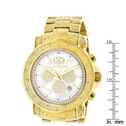 Luxurman Large Iced Out Men's Diamond Watch Yellow Gold Plated White MOP 2ct -Luxurman luxurman large iced out mens diamond watch yellow gold plated white mop 2ct ruler