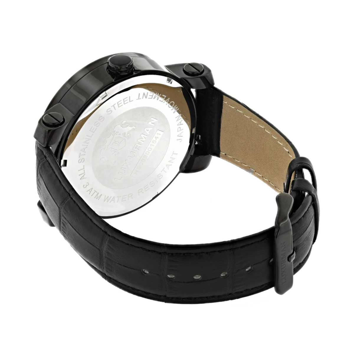 Luxurman Large Black Diamond Watch For Men With Leather Band 0.12ct 2 Luxurman Large Black Diamond Watch For Men With Leather Band 0.12ct - Image 2