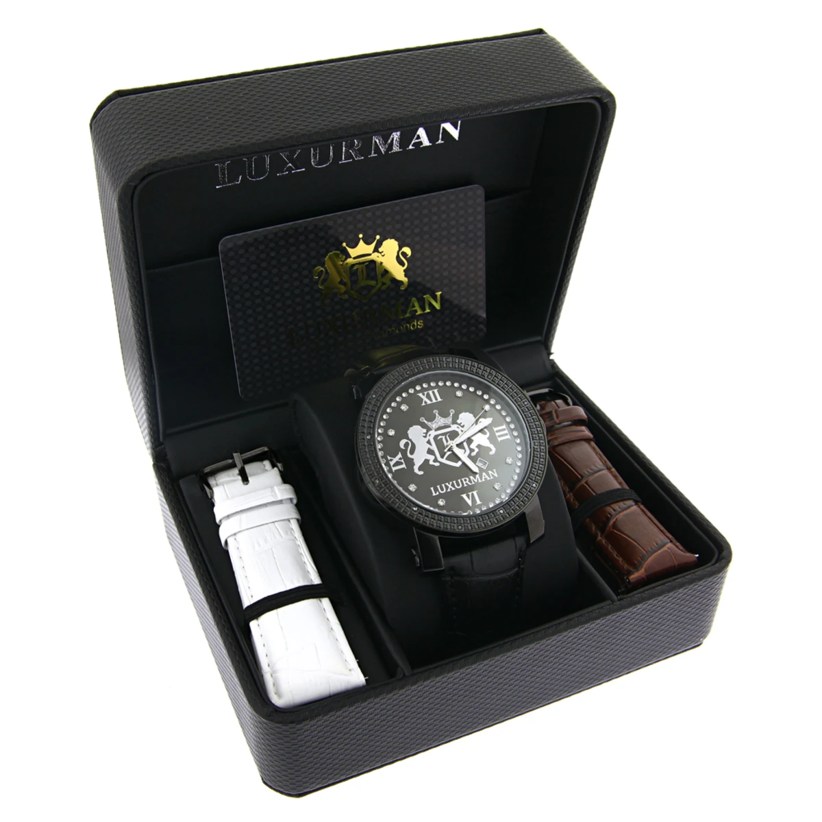 Luxurman Large Black Diamond Watch For Men With Leather Band 0.12ct 4 Luxurman Large Black Diamond Watch For Men With Leather Band 0.12ct - Image 4