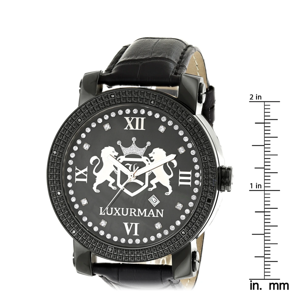 Luxurman Large Black Diamond Watch For Men With Leather Band 0.12ct 5 Luxurman Large Black Diamond Watch For Men With Leather Band 0.12ct - Image 5