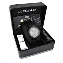 Luxurman Liberty Black Diamond Watch For Men 1/4ct -Luxurman luxurman liberty black diamond watch for men 14ct box