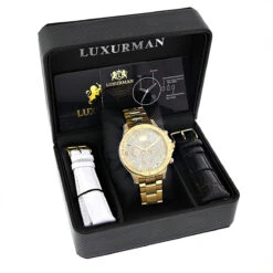 Luxurman Liberty Men's Diamond Watch 0.5ct Yellow Gold Plated -Luxurman luxurman liberty mens diamond watch 05ct yellow gold plated 4